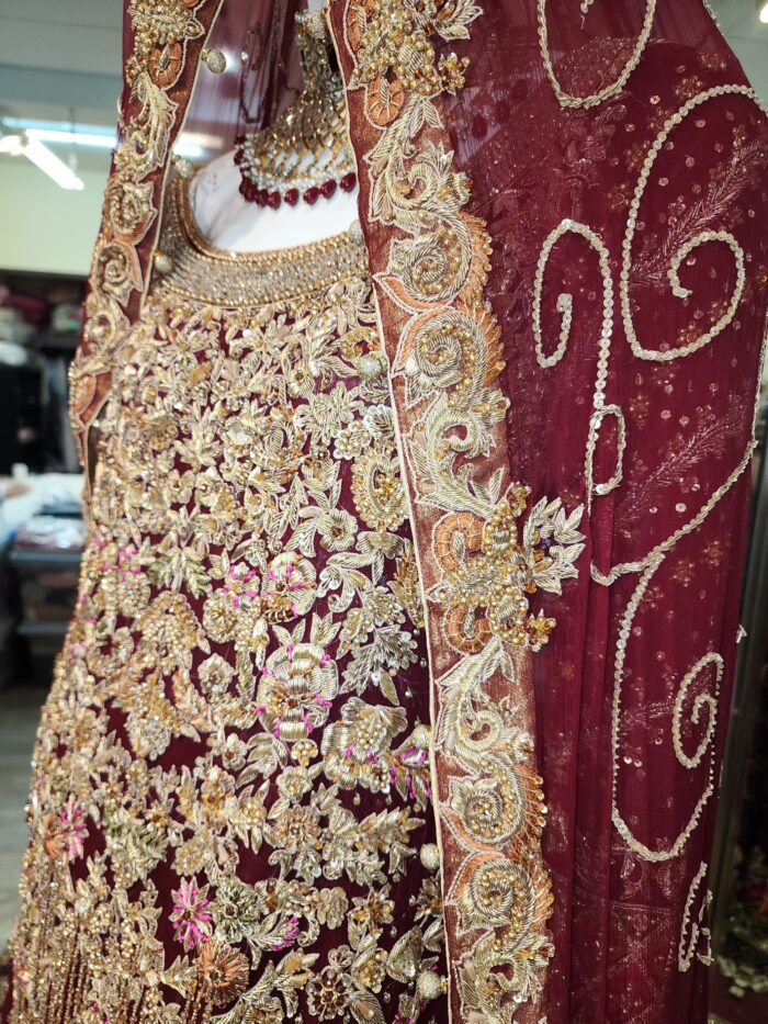 Deep Maroon Luxury Trail Bridal Gown - Image 2