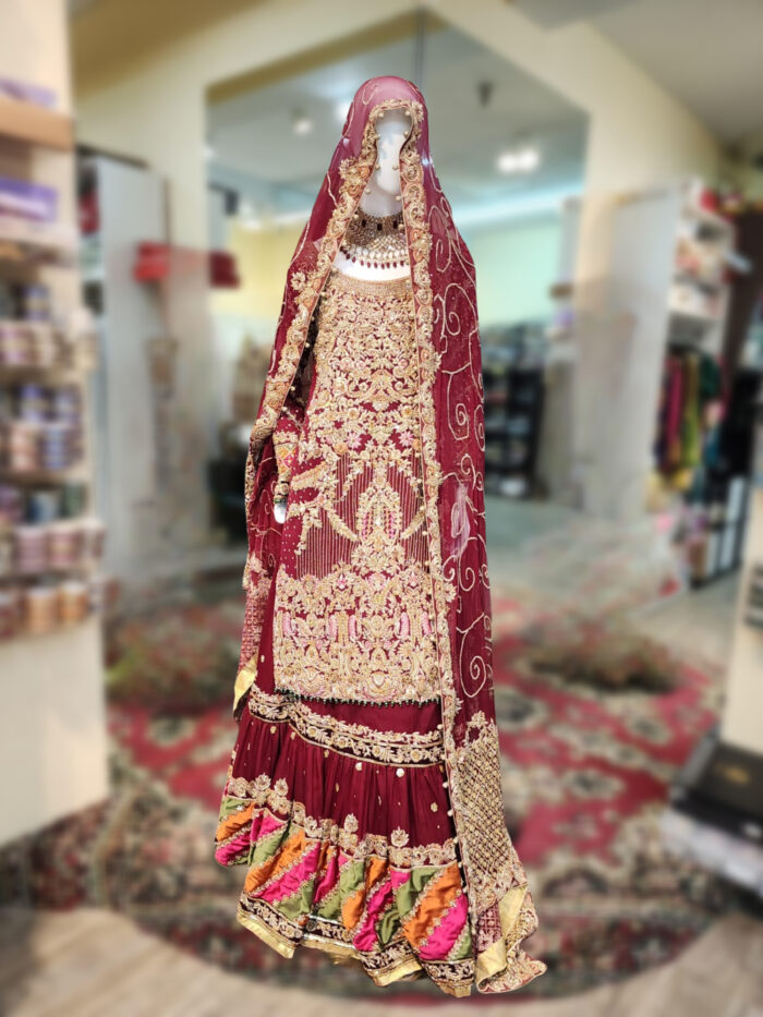 Deep Maroon Luxury Trail Bridal Gown