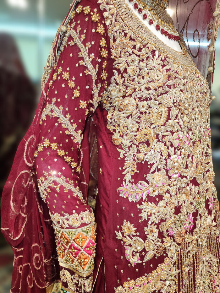 Deep Maroon Luxury Trail Bridal Gown - Image 4