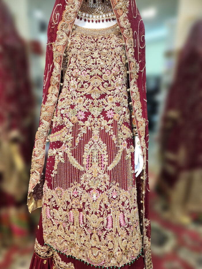 Deep Maroon Luxury Trail Bridal Gown - Image 5