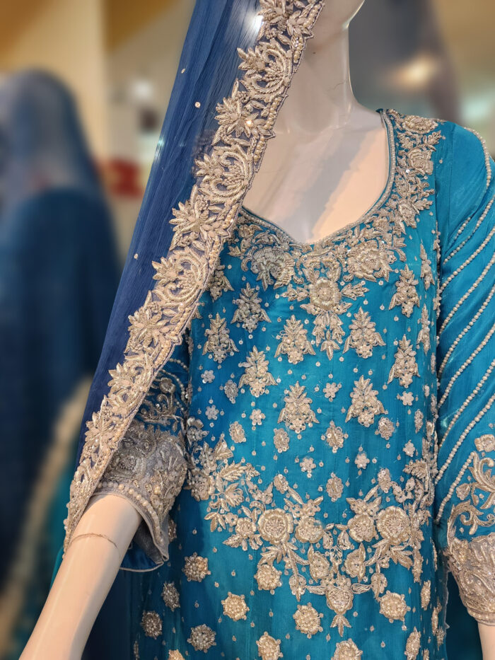 Turquoise & Golden Bridal Mehndi Dress - Image 3