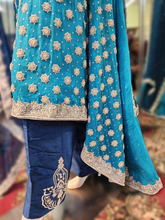 Turquoise & Golden Bridal Mehndi Dress - Image 5
