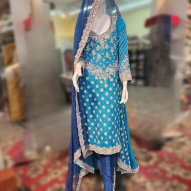 Turquoise & Golden Bridal Mehndi Dress