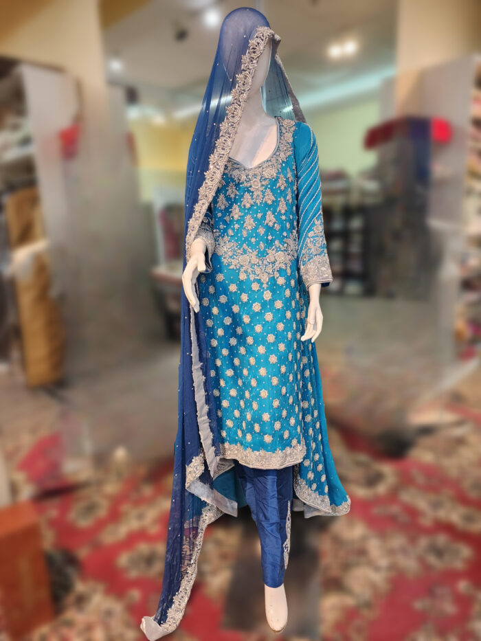 Turquoise & Golden Bridal Mehndi Dress