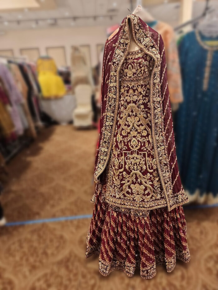 Deep Red Gharara with Heavy Golden Work