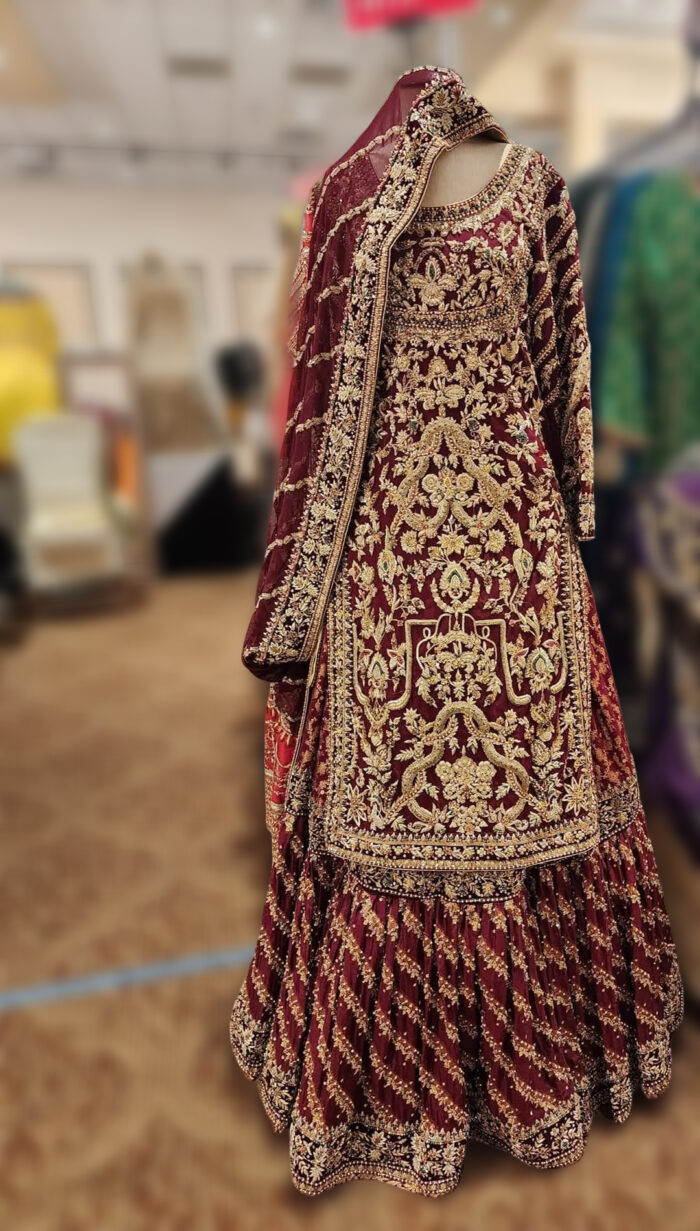 Deep Red Gharara with Heavy Golden Work - Image 3