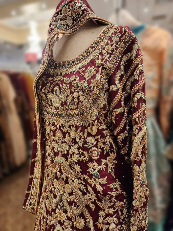 Deep Red Gharara with Heavy Golden Work - Image 4