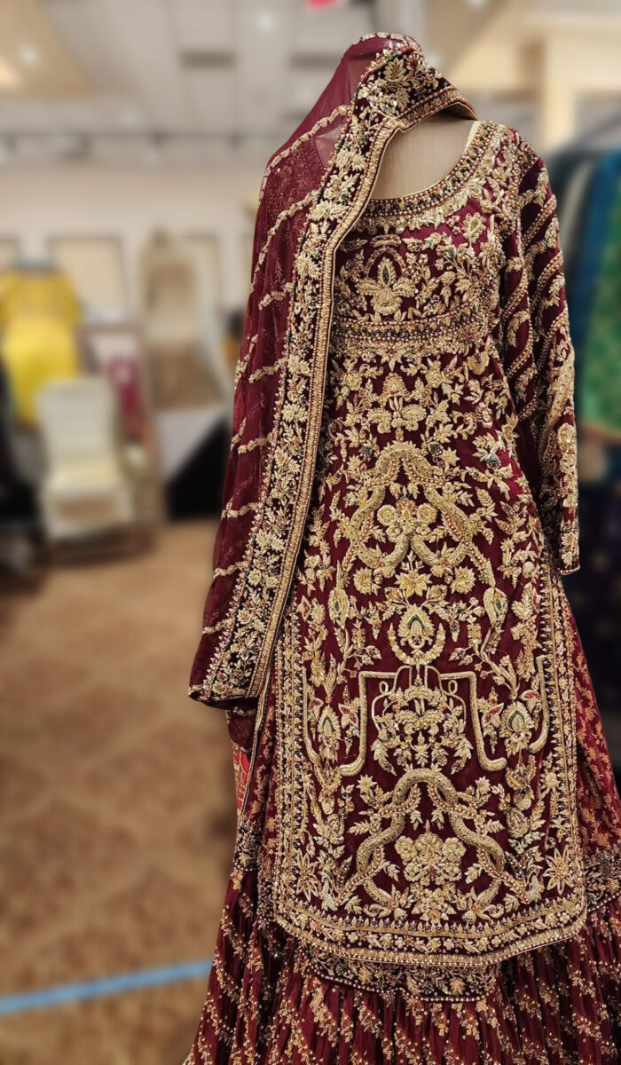 Deep Red Gharara with Heavy Golden Work - Image 5
