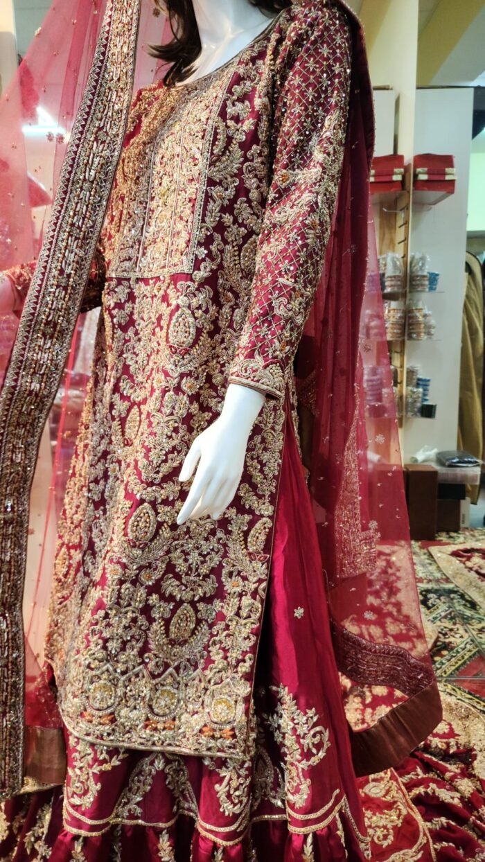 Red Bridal Lehenga with Heavy Dupatta - Image 4