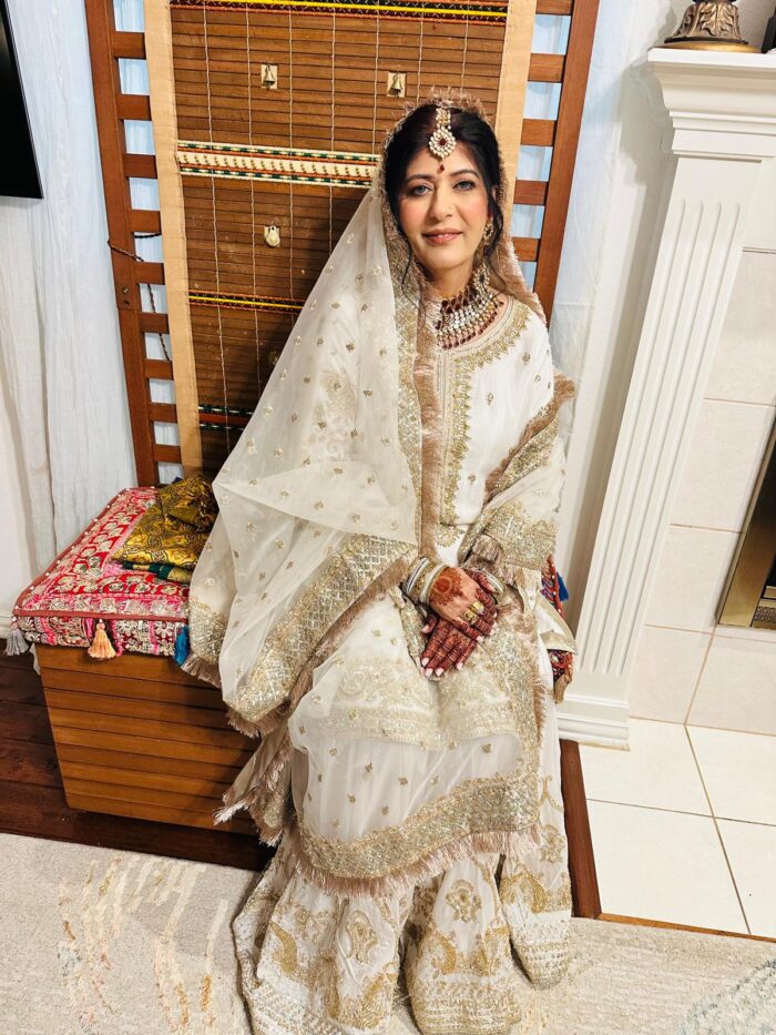Golden Ivory Net Bridal Lehenga - Image 3