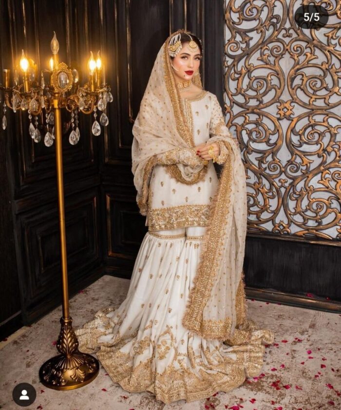 Golden Ivory Net Bridal Lehenga - Image 5