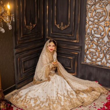 Golden Ivory Net Bridal Lehenga