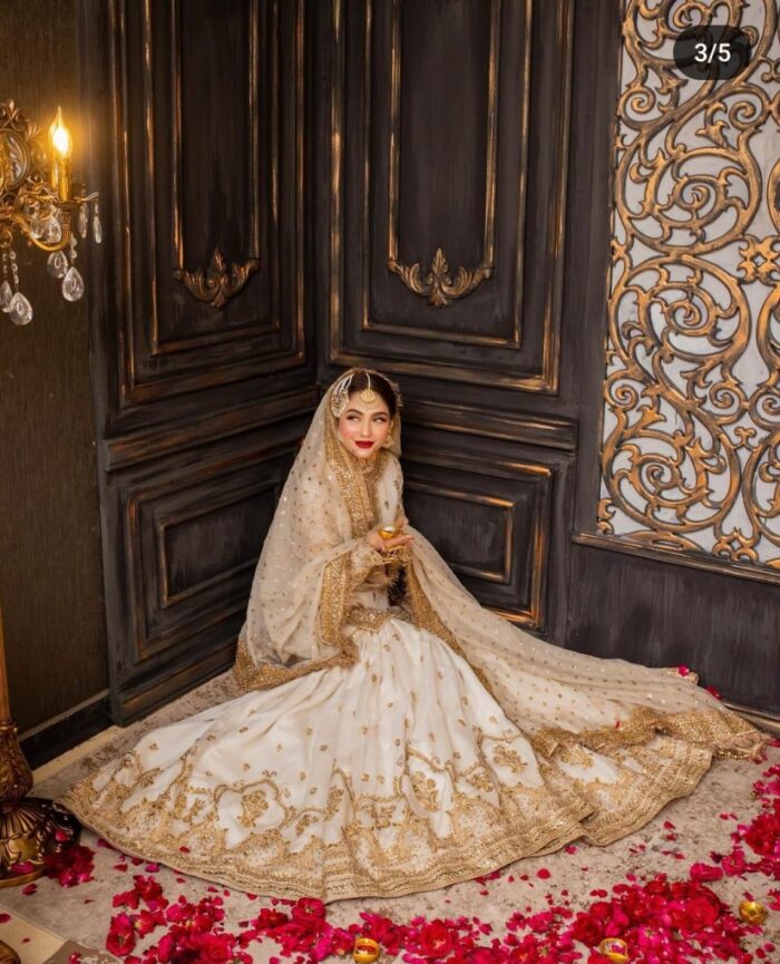 Golden Ivory Net Bridal Lehenga