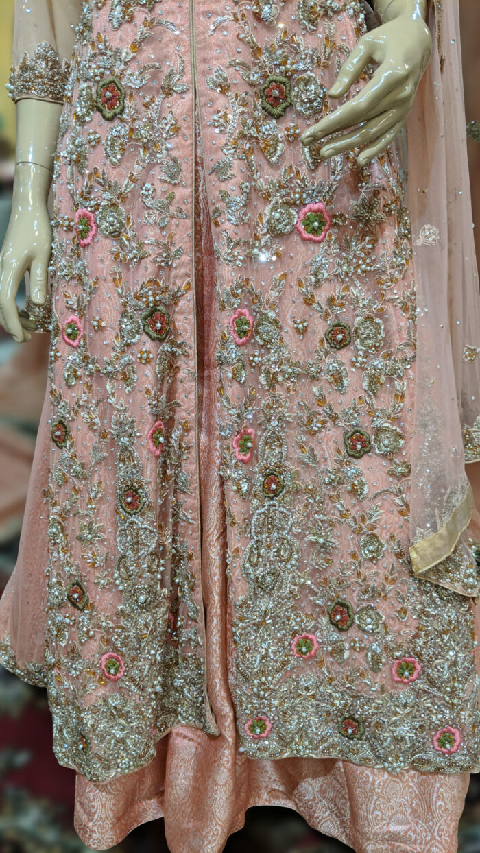 Peach Pink & Mint Green Bridal Dress - Image 3