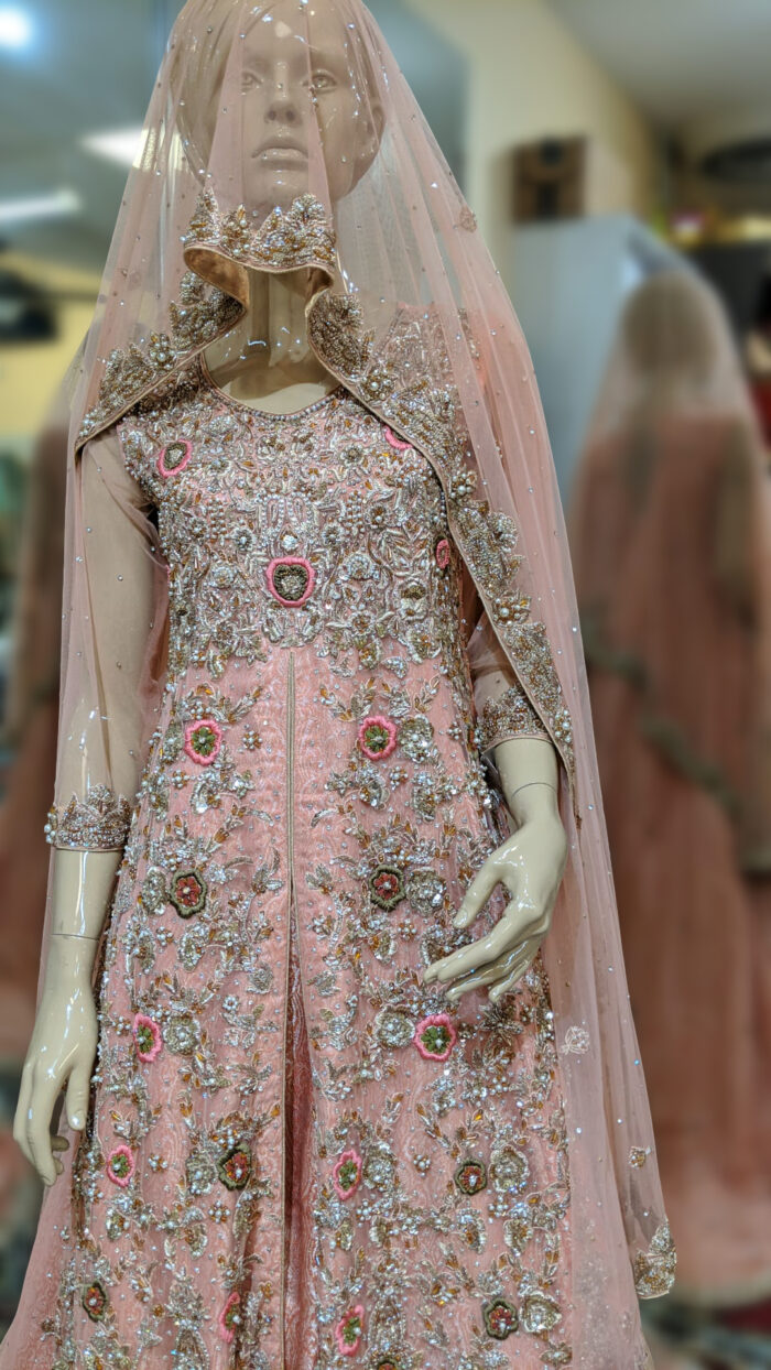 Peach Pink & Mint Green Bridal Dress