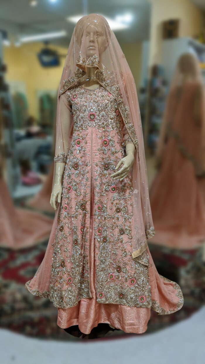 Peach Pink & Mint Green Bridal Dress - Image 5