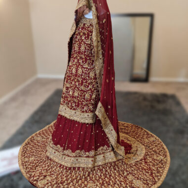 Maroon & Gold Bridal Gharara Set