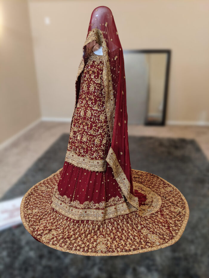 Maroon & Gold Bridal Gharara Set