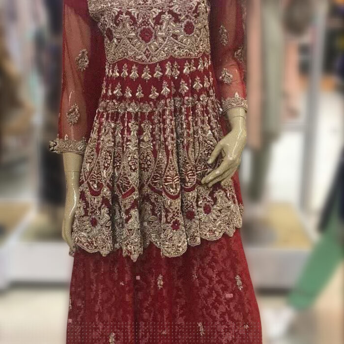 Deep Red Embellished Bridal Frock - Image 3