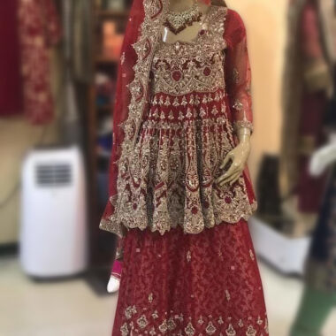 Deep Red Embellished Bridal Frock