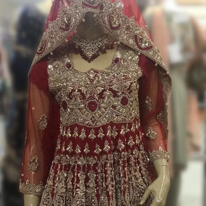 Red & Mustard Heavy Bridal Gharara - Image 4