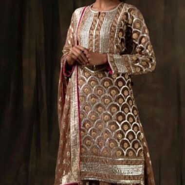 Mustard & Maroon Heavily Worked Bridal Dress