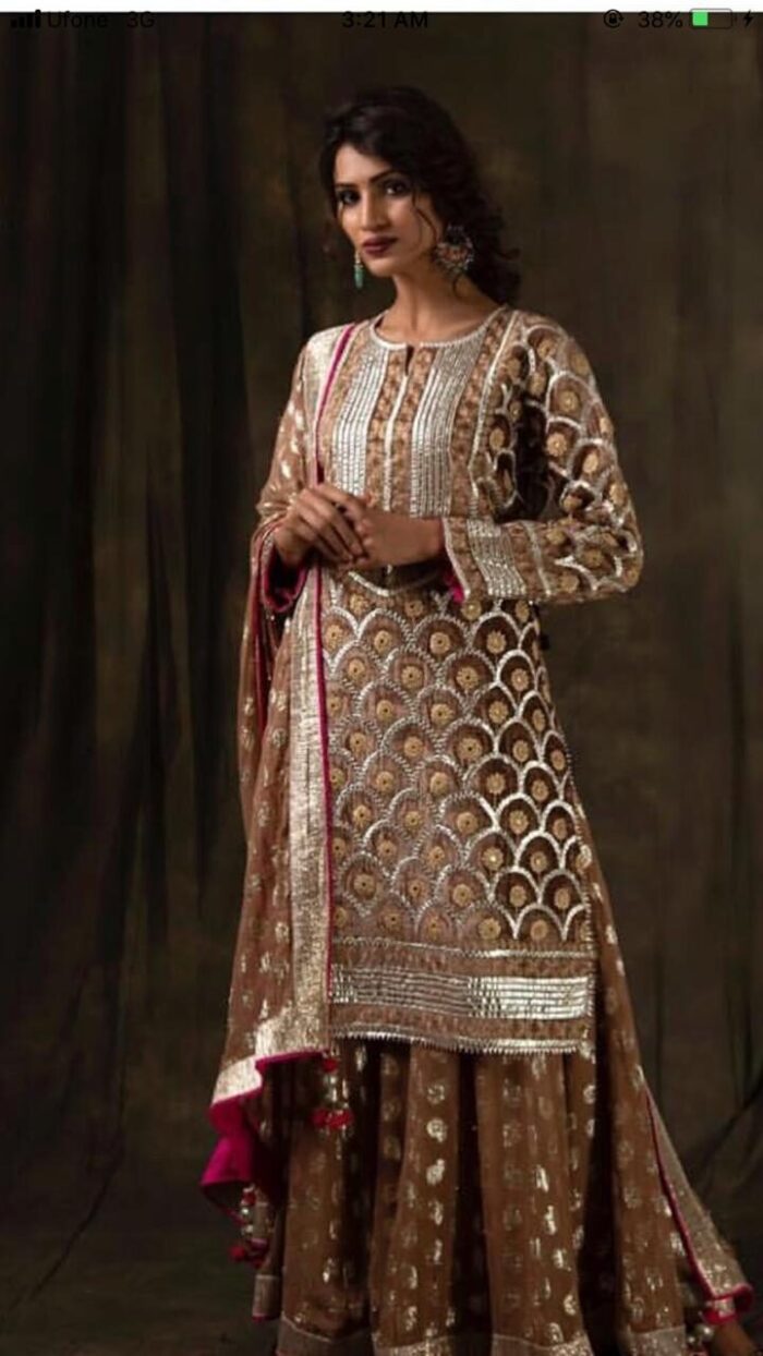 Mustard & Maroon Heavily Worked Bridal Dress