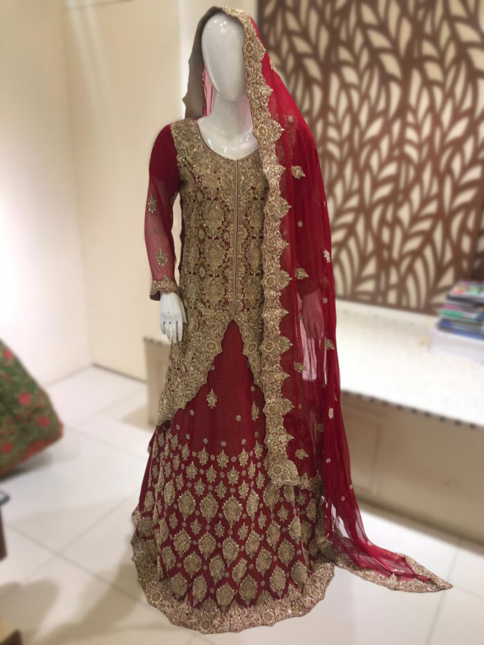 Maroon Peplum Bridal Dress